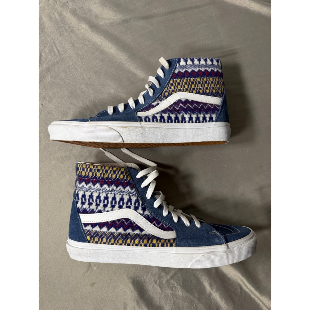Vans Sk8-Hi Blue Suede Woven Geometric Tribal High Top Sneakers Mens 11.5